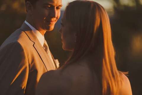 Bride and groom portraits sunset