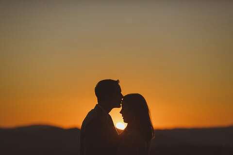 Bride and groom portraits sunset